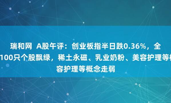 瑞和网  A股午评：创业板指半日跌0.36%，全市场超4100只个股飘绿，稀土永磁、乳业奶粉、美容护理等概念走弱